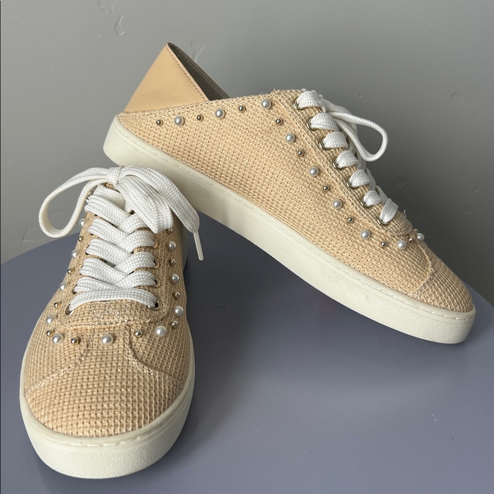 Stuart Weitzman Natural Embellished Platform Sneakers Sz 7 US $395 - Picture 7 of 15